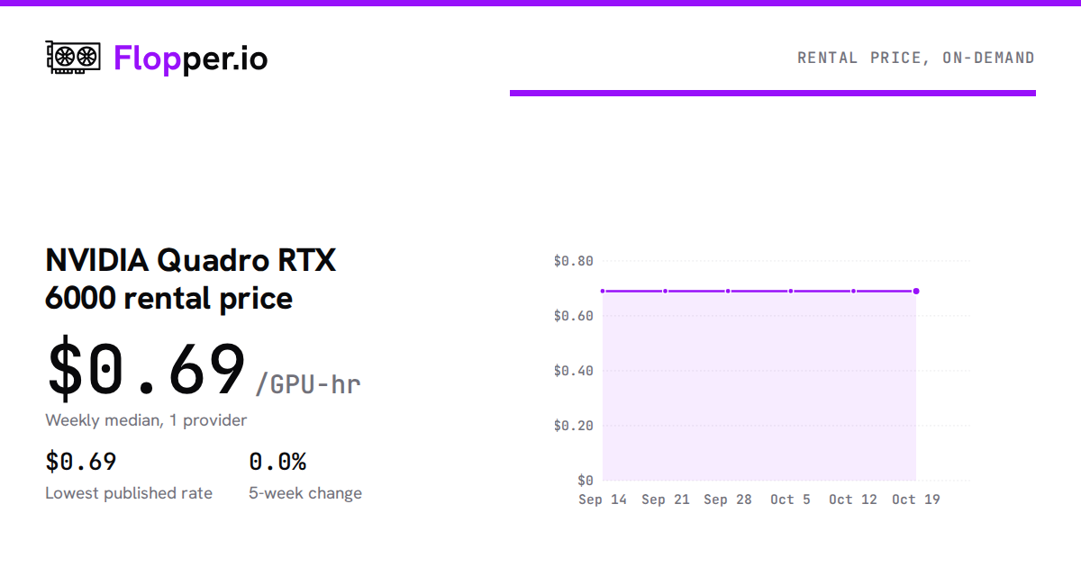 NVIDIA Quadro RTX 6000 24GB Rental Price: from $0.69/hour | Flopper.io
