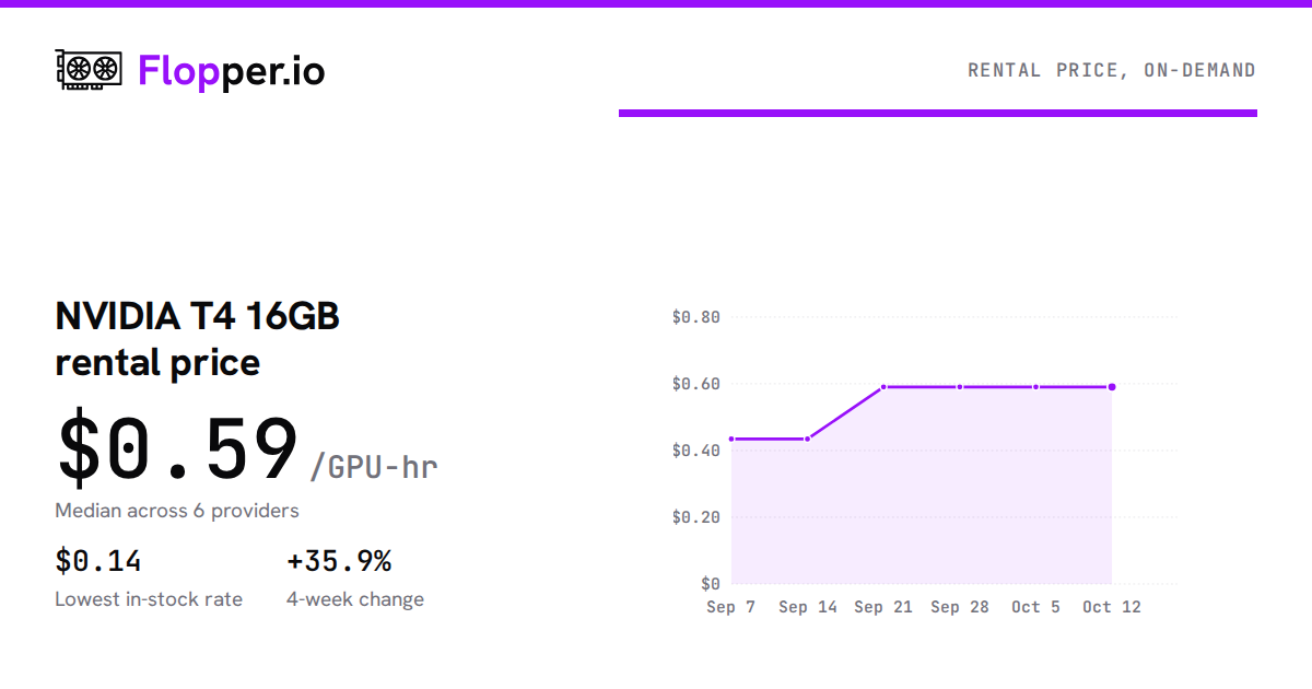 NVIDIA T4 16GB Rental Price: from $0.17/hour | Flopper.io