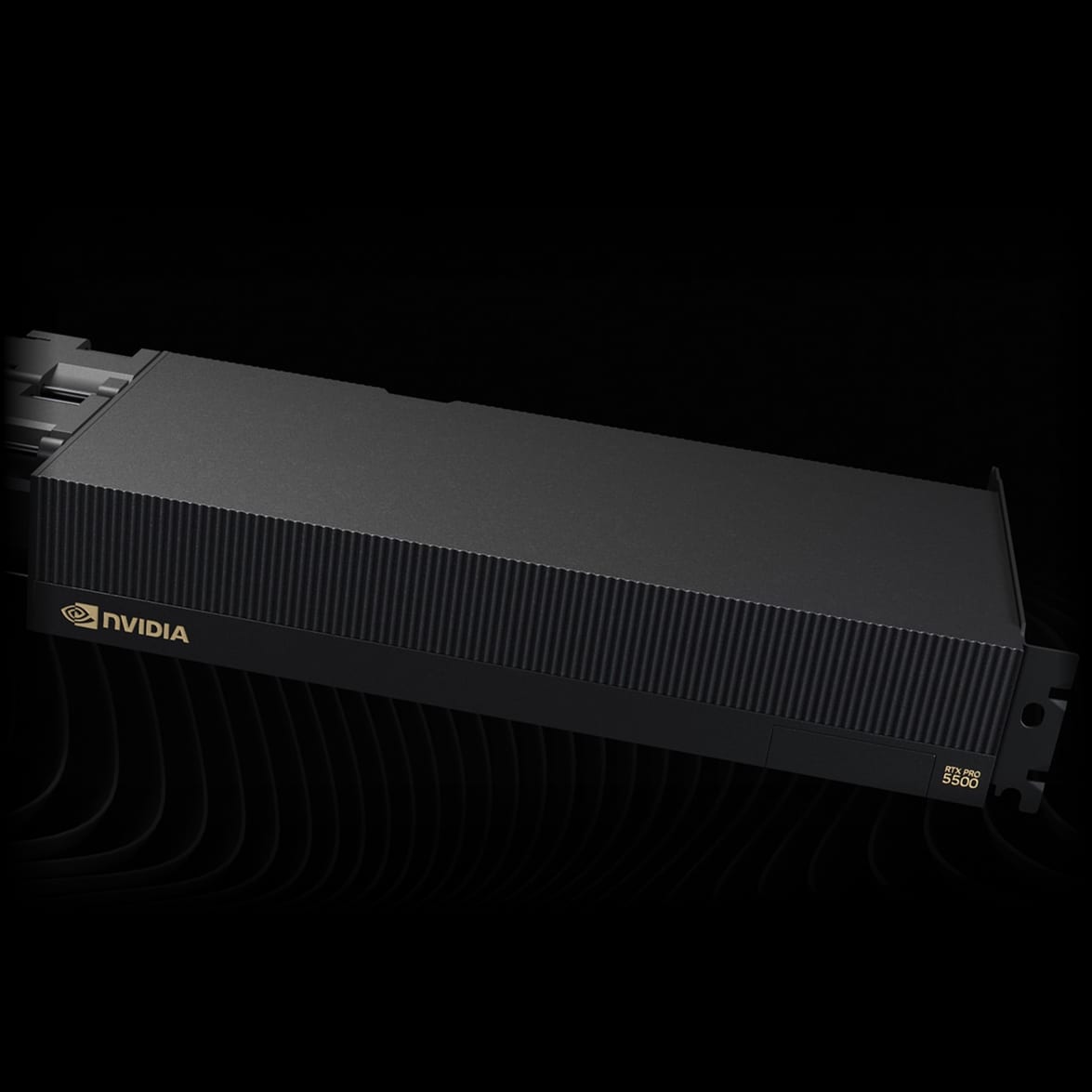NVIDIA RTX PRO 5500 Blackwell Workstation Edition: a black dual-slot card with a fan module at the rear.
